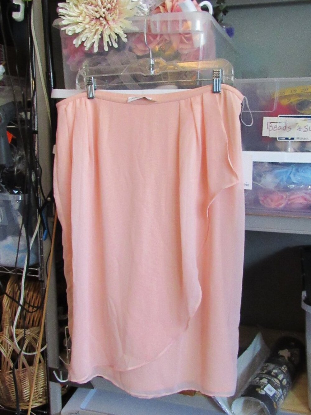 CALVIN KLEIN CHIFFON SKIRT, PEACH PINK, SIZE 14, NWT $79, WAIST 36" LENGTH 28"